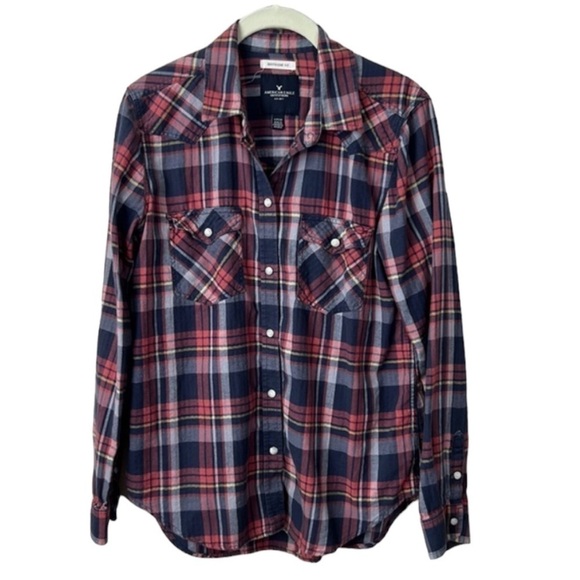 American Eagle Outfitters Tops - American Eagle Outfitters Plaid Western Snap Button Long Sleeve Top Size S